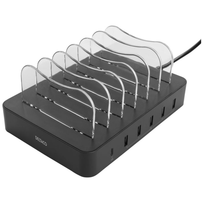 DPS-0200 DELTACO 6-ports USB + USB-C Charging Station 50W Black