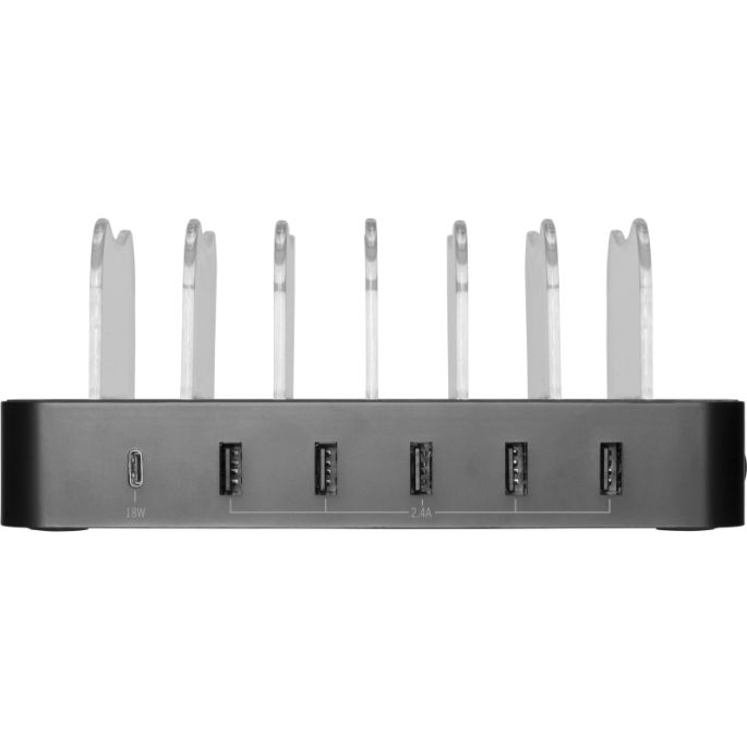 DPS-0200 DELTACO 6-ports USB + USB-C Charging Station 50W Black