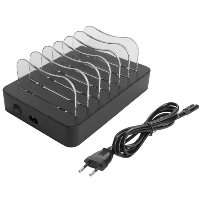 DPS-0200 DELTACO 6-ports USB + USB-C Charging Station 50W Black
