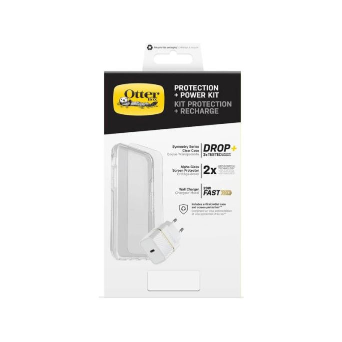 OtterBox Protection + Power Kit Apple iPhone 13 (Symmetry Clear / Alpha Glass / EU USB-C Wall Charger 20W - white)