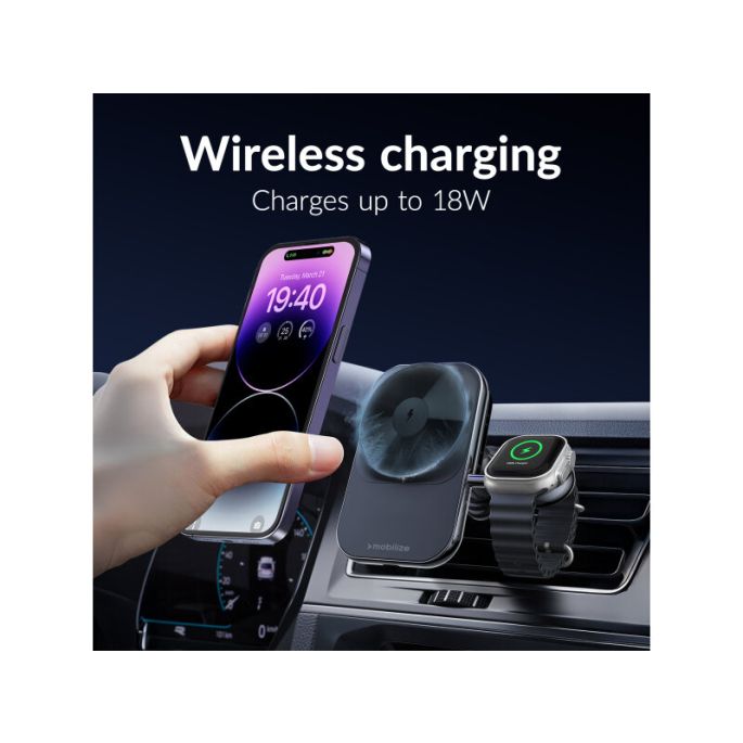 Mobilize MagSafe Compatible Car Charger for Phone and Watch 18W Black