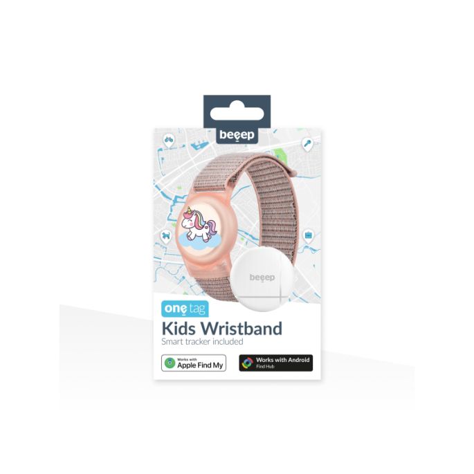Beeep OneTag Apple Find My & Android Tracker - Kids Wristband Velcro Unicorn