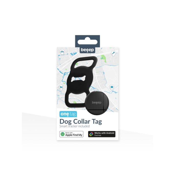 Beeep OneTag Apple Find My & Android Tracker - Dog Collar Tag - Black