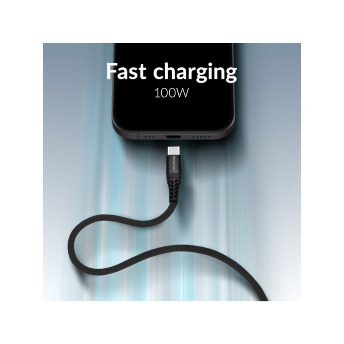 Mobilize Magnetic Nylon Cable - USB-C to USB-C - 2m. - 100W Black