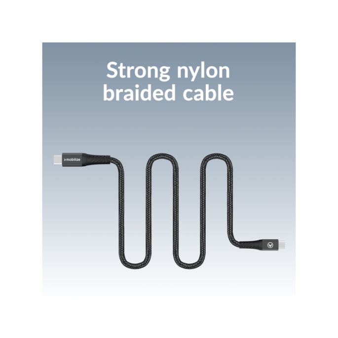 Mobilize Magnetic Nylon Cable - USB-C to USB-C - 2m. - 100W Black