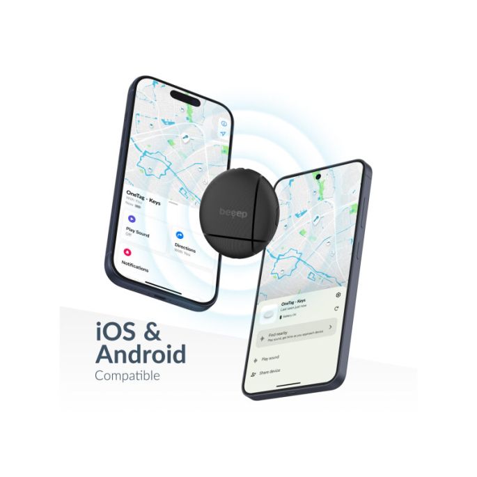 Beeep OneTag Apple Find My & Android Tracker Black & Keychain Black - 1 pack