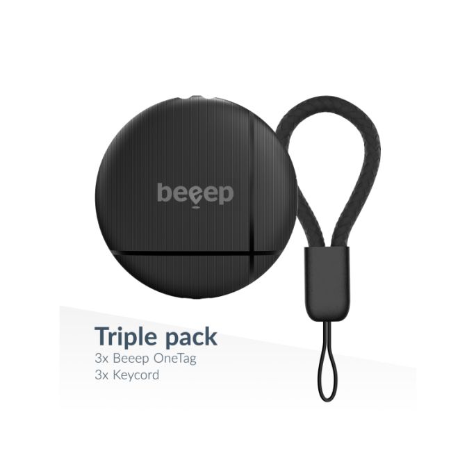 Beeep OneTag Apple Find My & Android Tracker Black & Keychain Black - 3 pack