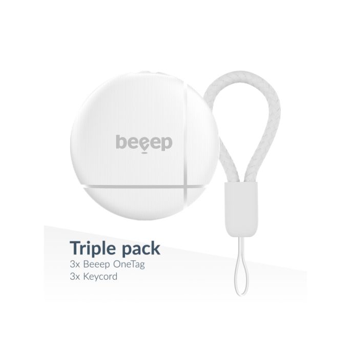 Beeep OneTag Apple Find My & Android Tracker White & Keychain White - 3 pack