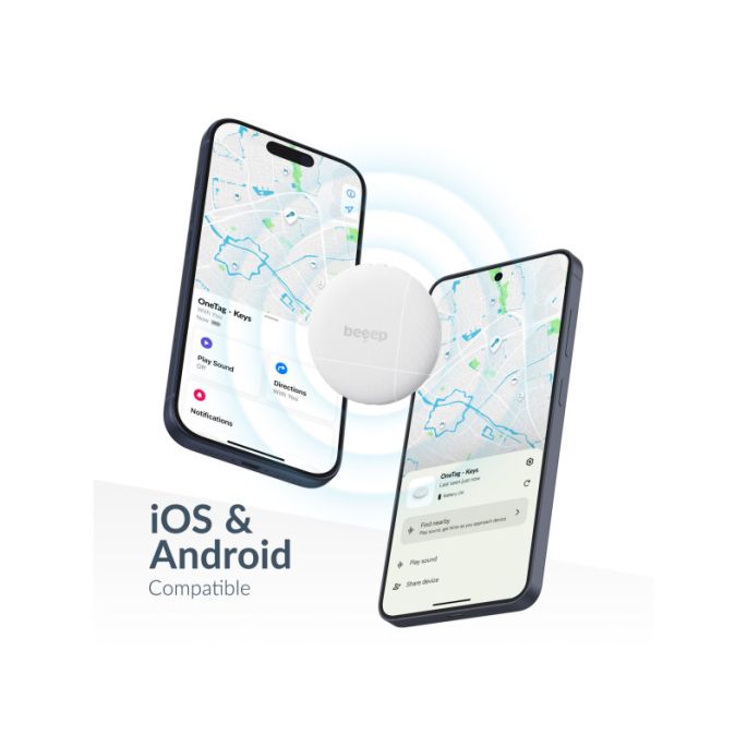 Beeep OneTag Apple Find My & Android Tracker White & Keychain White - 3 pack