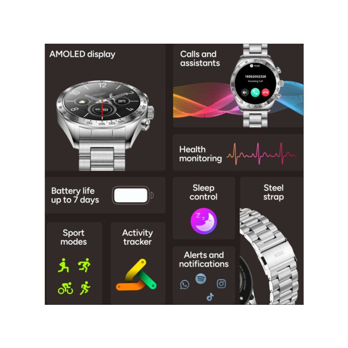 KSIX Smartwatch Elite with AMOLED-display Silver