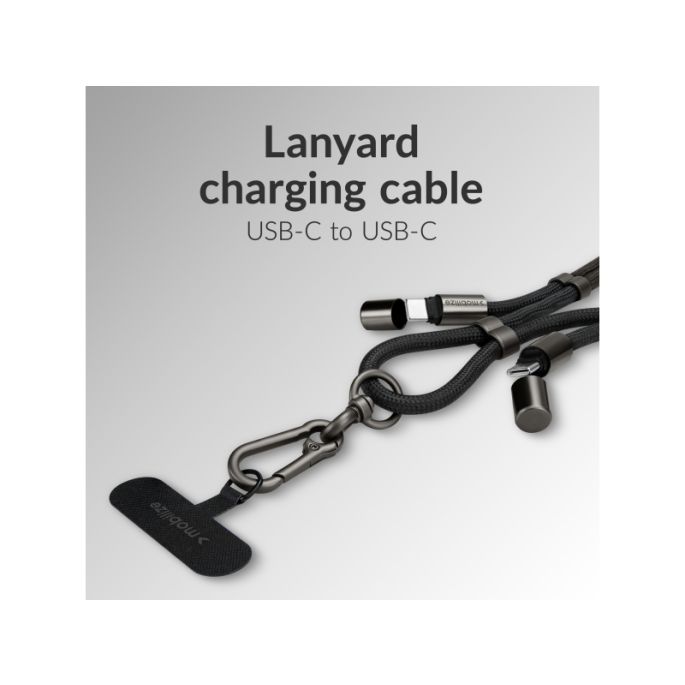 Mobilize Lanyard Nylon Cable - USB-C to USB-C - 1.85m - 60W Black