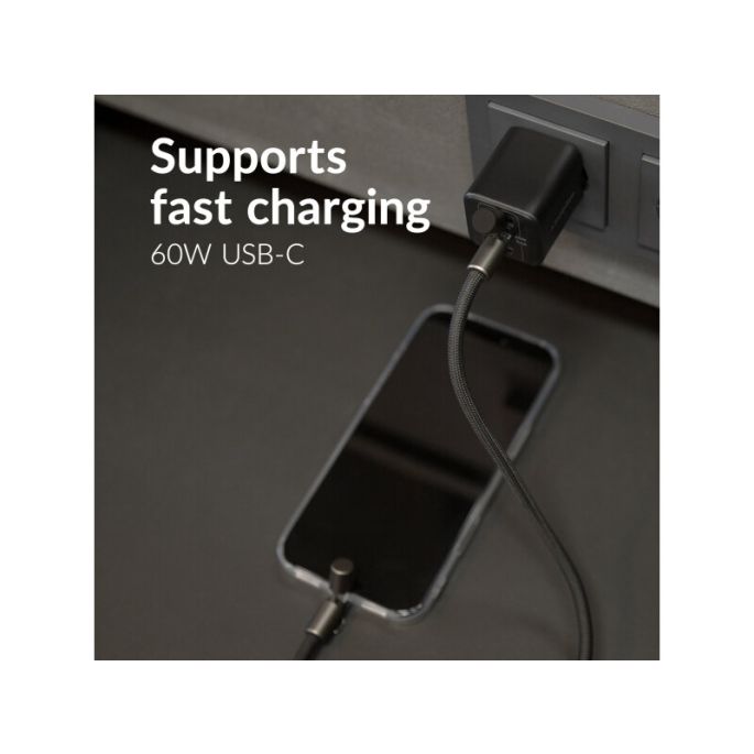 Mobilize Lanyard Nylon Cable - USB-C to USB-C - 1.85m - 60W Black