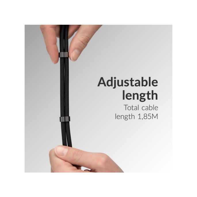 Mobilize Lanyard Nylon Cable - USB-C to USB-C - 1.85m - 60W Black