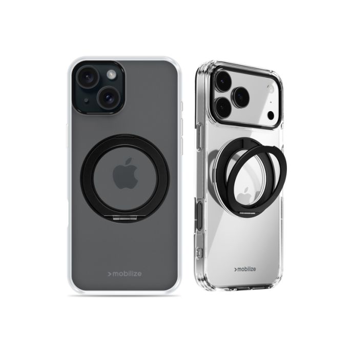 Mobilize MagSafe Compatible 360 Rotating Ring Stand Case Apple iPhone 15 Clear/Black