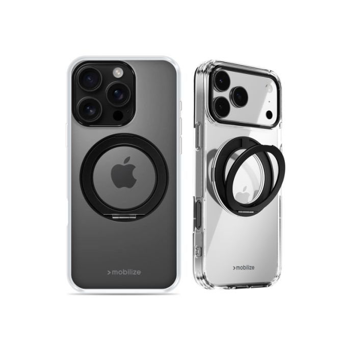Mobilize MagSafe Compatible 360 Rotating Ring Stand Case Apple iPhone 16 Pro Clear/Black