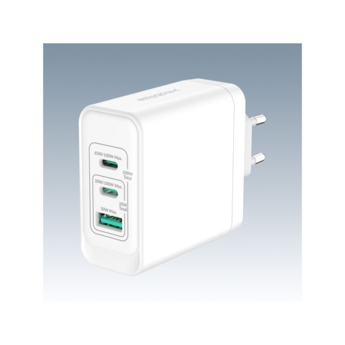 Mobilize Wall Charger 2x USB-C + 1x USB GaN 100W with PD/PPS White
