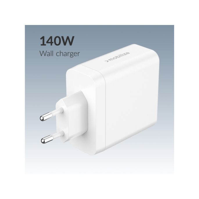 Mobilize Wall Charger 3x USB-C + 1x USB GaN 140W with PD/PPS White