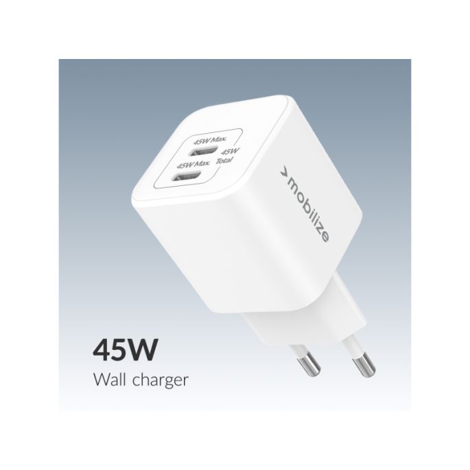Mobilize Wall Charger 2x USB-C GaN 45W with PD/PPS White