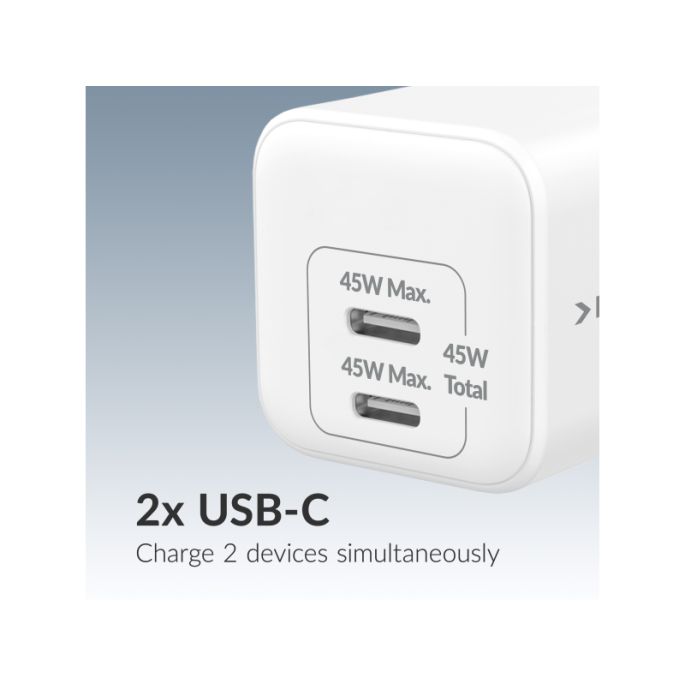 Mobilize Wall Charger 2x USB-C GaN 45W with PD/PPS White