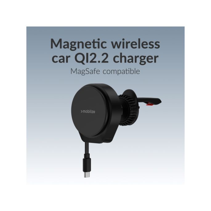 Mobilize MagSafe Compatible Car Holder/Charger 25W Qi2.2 with Retractable USB-C Cable Black