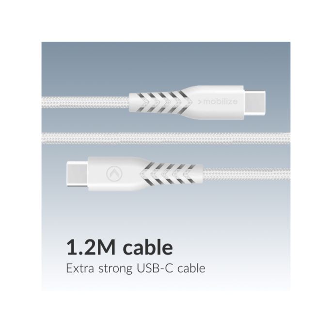 Mobilize Wall Charger USB-C + USB GaN 30W with PD/PPS + USB-C Nylon Cable 1.2m White