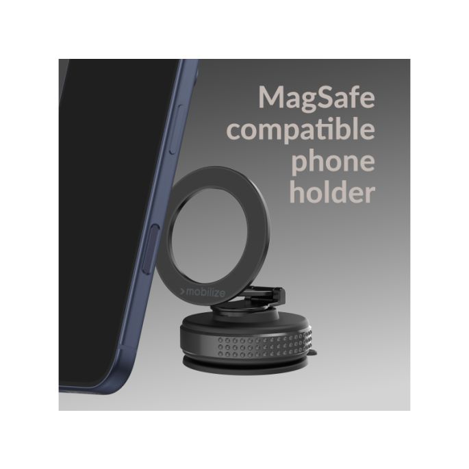 Mobilize MagSafe Compatible Phone Holder - 360° Rotatable & Foldable - Vacuum Suction - Black