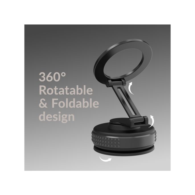 Mobilize MagSafe Compatible Phone Holder - 360° Rotatable & Foldable - Vacuum Suction - Black