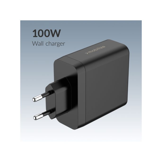 Mobilize Wall Charger 2x USB-C + 1x USB GaN 100W with PD/PPS Black