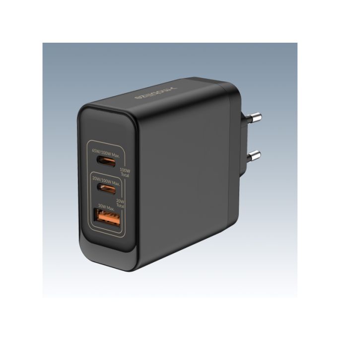 Mobilize Wall Charger 2x USB-C + 1x USB GaN 100W with PD/PPS Black