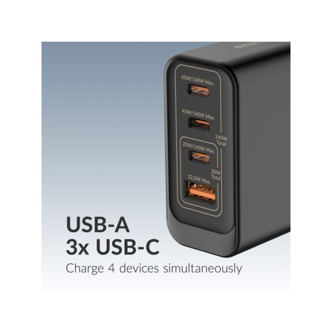 Mobilize Wall Charger 3x USB-C + 1x USB GaN 140W with PD/PPS Black
