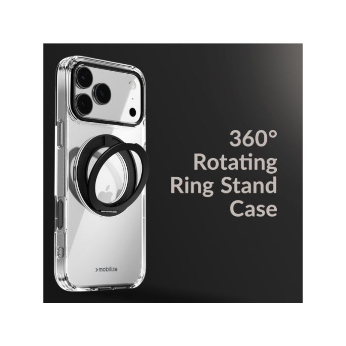 Mobilize MagSafe Compatible 360 Rotating Ring Stand Case Apple iPhone 17 Pro/18 Pro Clear/Black