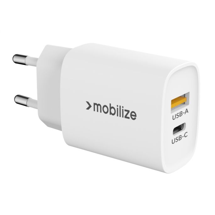 Mobilize Wall Charger USB-C + USB 25W with PD/PPS White (BULK)