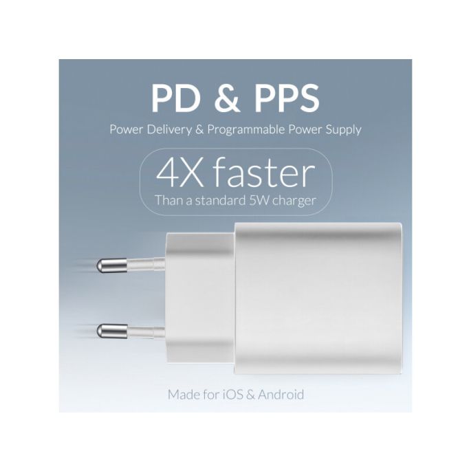 Mobilize Wall Charger USB-C + USB 25W with PD/PPS White (BULK)