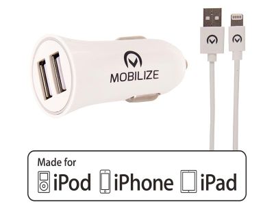 Mobilize Autolader Dual USB + 1m. Apple Lightning Kabel - Wit