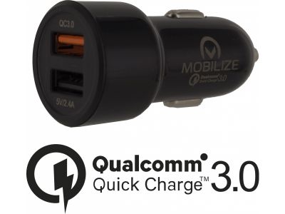 Mobilize Smart Car Charger Dual USB 4.8A 24W with Qualcomm QC3.0 Black