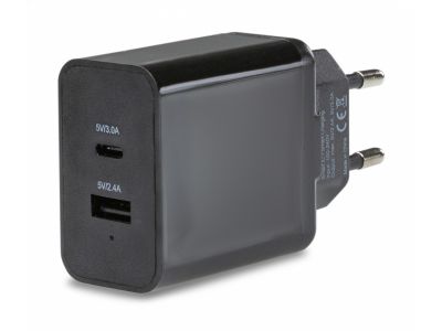 Mobilize Smart Oplader Dual USB 5.4A 27W met USB-C - Zwart