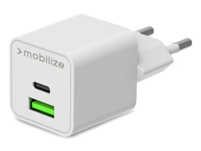 Mobilize Wall Charger USB-C + USB GaN 30W with PD/PPS White