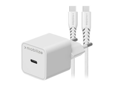 Mobilize Wall Charger USB-C 20W with PD/PPS + USB-C Nylon Cable 1.2m White