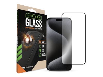 Striker D3O Xtreme Impact Glass Screen Protector - Black Frame - Apple iPhone 15 Pro Max