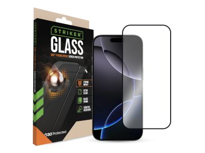 Striker D3O Xtreme Impact Glass Screen Protector - Black Frame - Apple iPhone 14 Pro/15/16