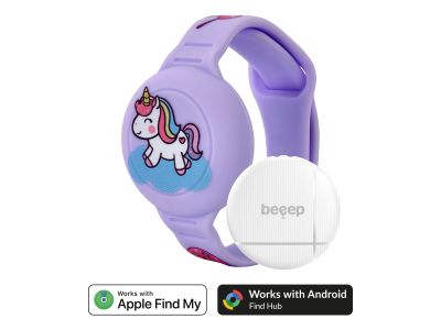 Beeep OneTag Apple Find My & Android Tracker - Kids Wristband Silicon Unicorn