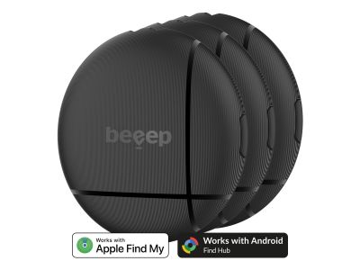 Beeep OneTag Apple Find My & Android Tracker Black & Keychain Black - 3 pack