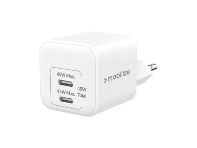 Mobilize Wall Charger 2x USB-C GaN 45W with PD/PPS White