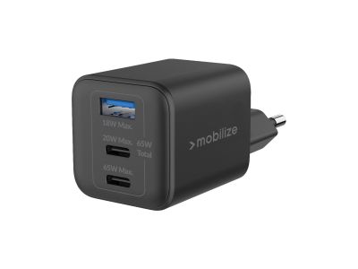 Mobilize Wall Charger 2x USB-C + 1x USB GaN 65W with PD/PPS Black